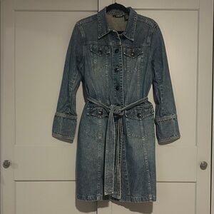 Vintage Denim Belted Trench Coat